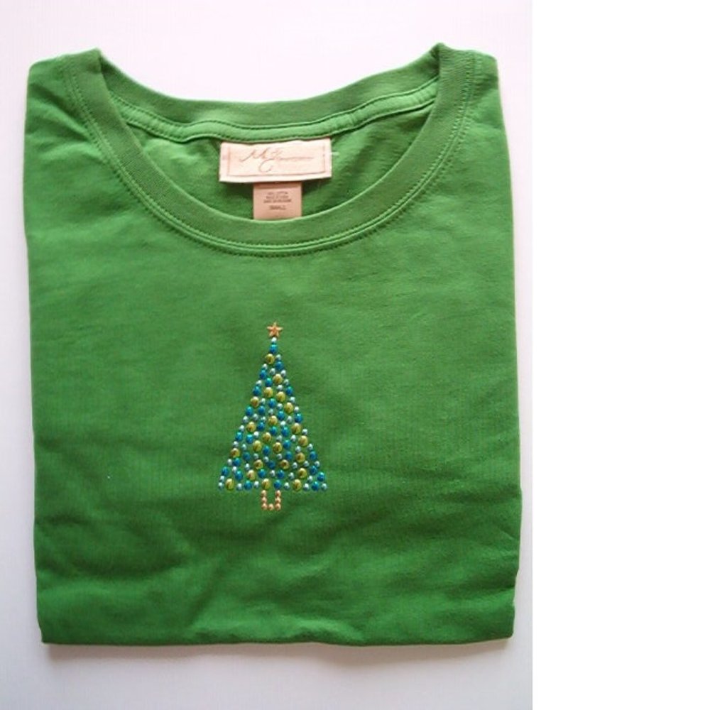 M&C Sportsware Women's Holiday Glitz Tree Long Sleeve Tee Top, Small